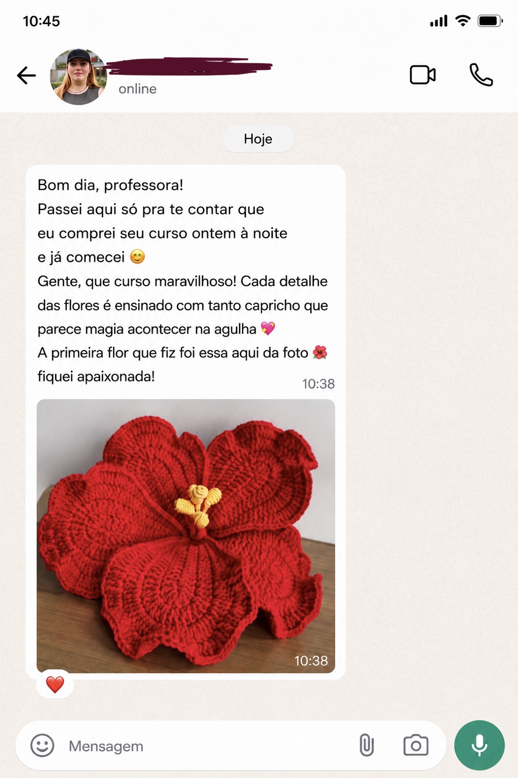 Depoimento de aluna no WhatsApp
