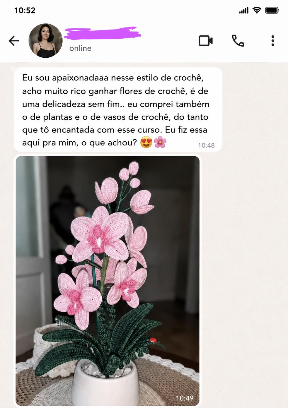 Depoimento de aluna no WhatsApp